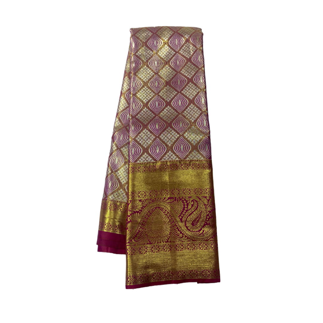 Vegan Silk Saree  Onion Purple shade with Golden with Mango design