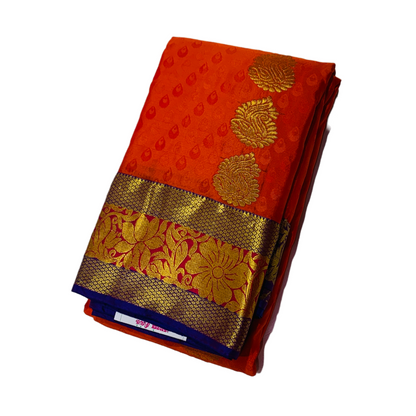 Kanchipuram Silk Saree Orange Colour with Mango design.