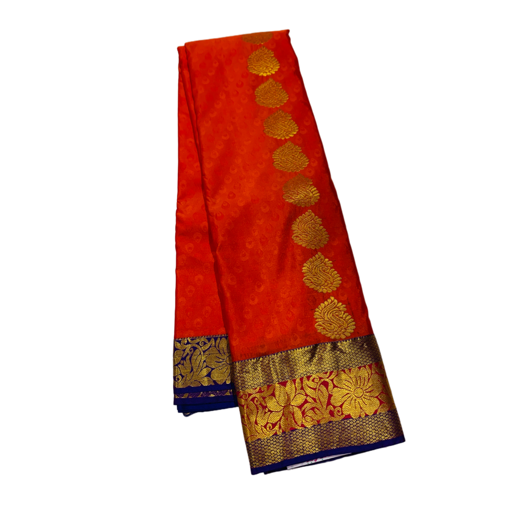 Kanchipuram Silk Saree Orange Colour with Mango design.