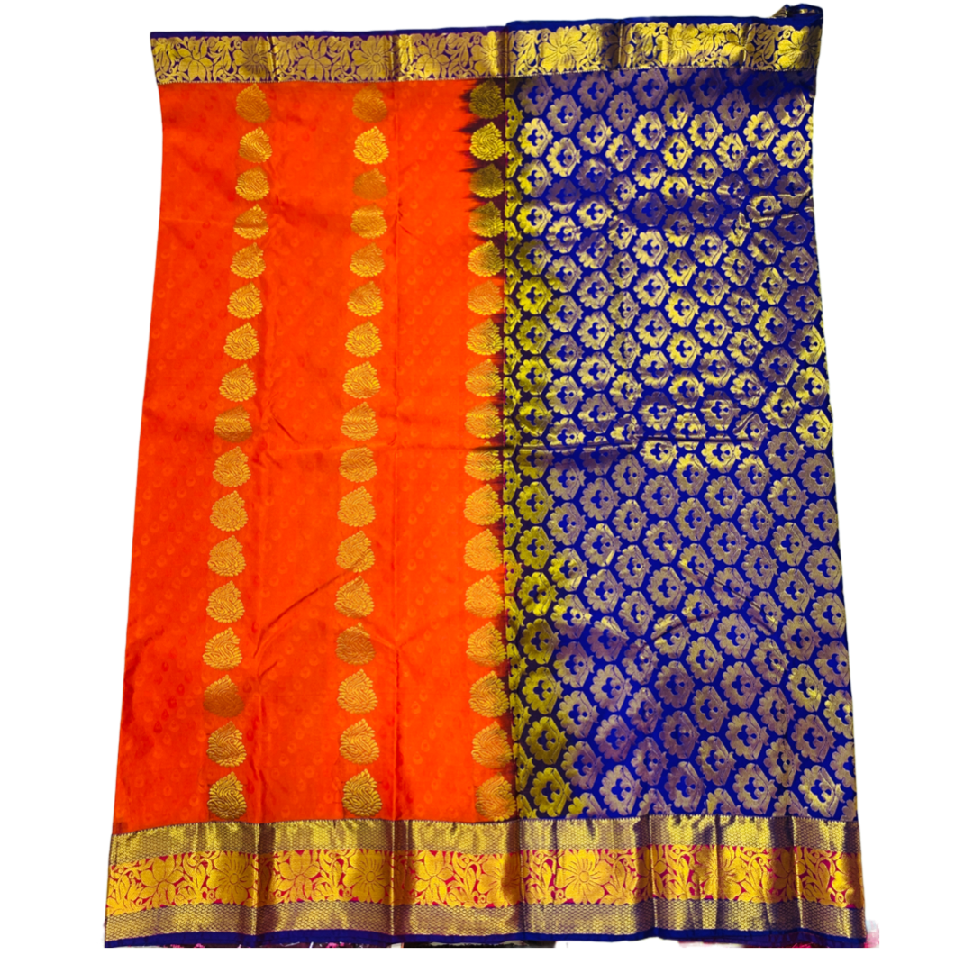 Kanchipuram Silk Saree Orange Colour with Mango design.