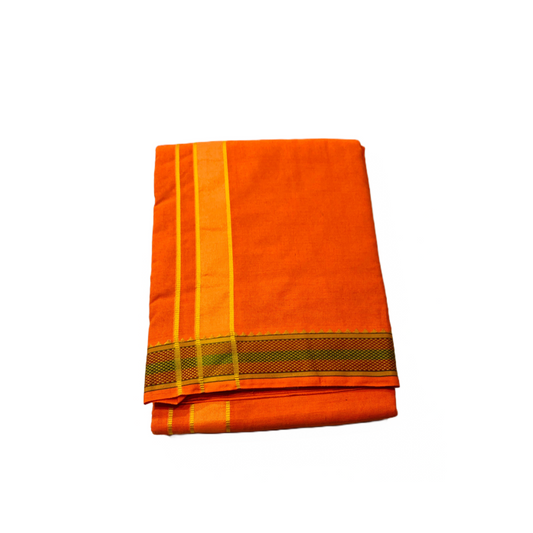 Orange color Cotton Dhoti with gold border