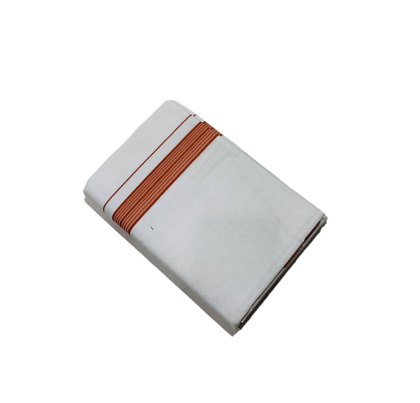 White Cotton Dhoti with Large Orange Border.