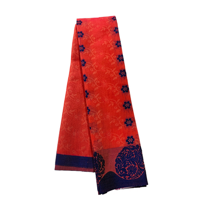 Orange shade silk cotton Saree with Blue Border