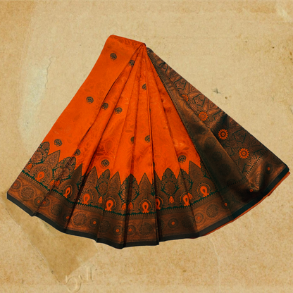 Orange shade saree with Green Border