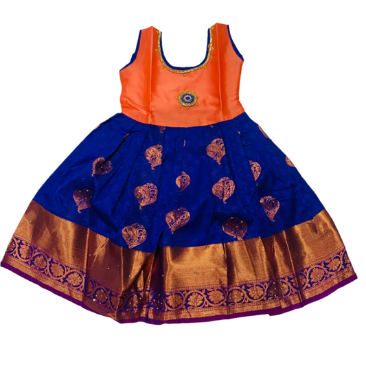 One Piece Ethnic Lehanga- Orange & Blue -1 Year Baby