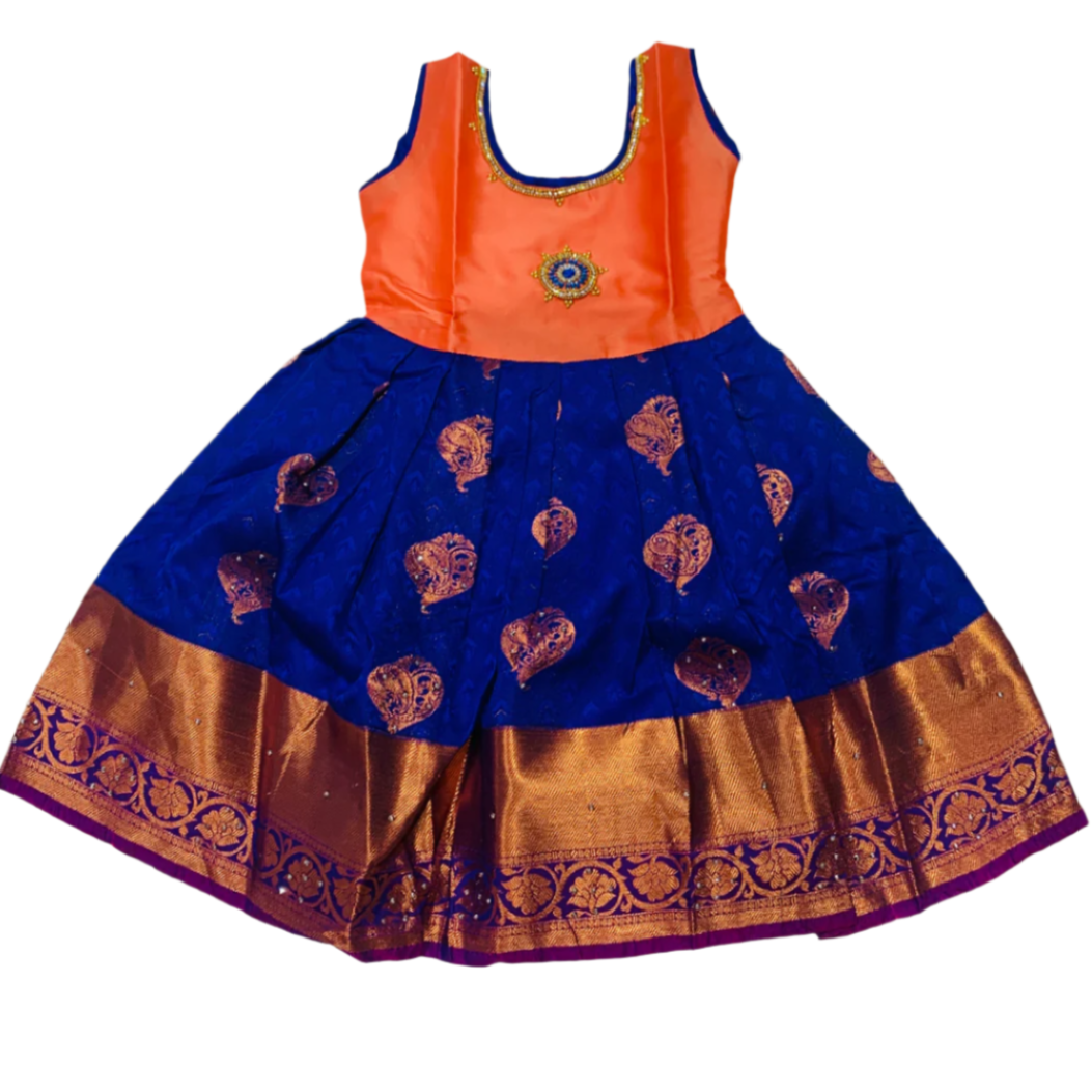 One Piece Ethnic Lehanga- Orange & Blue-2 Year Baby