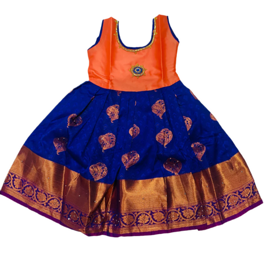 One Piece Ethnic Lehanga- Orange & Blue-3 Year Baby