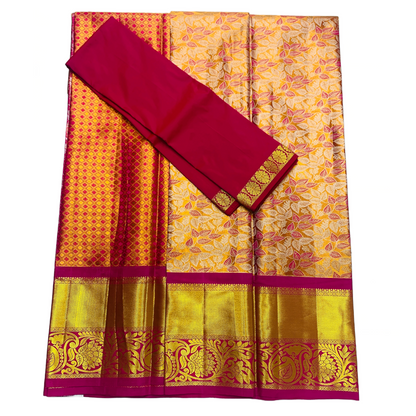 Orange Shade Vegan Silk Half Saree Contrast Border for age above 10 years