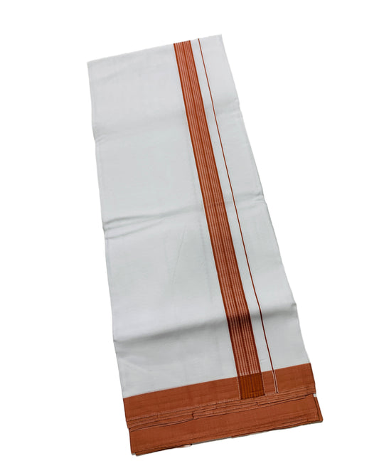 White Cotton Dhoti with Large Orange Border.