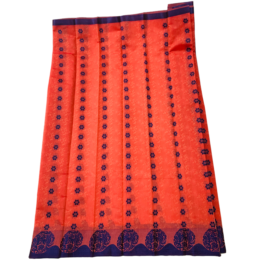 Orange shade silk cotton Saree with Blue Border