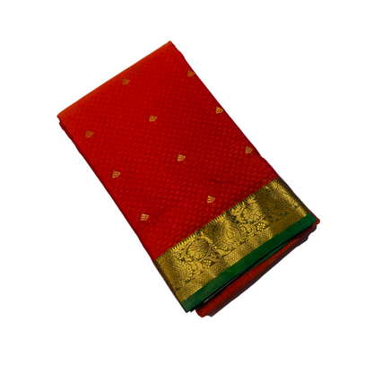 Orange shade Semi Silk Saree with Green Border with Mango and Flower Design