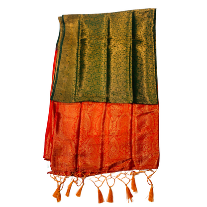 Green shade kuberra pattu with Orange Pallu