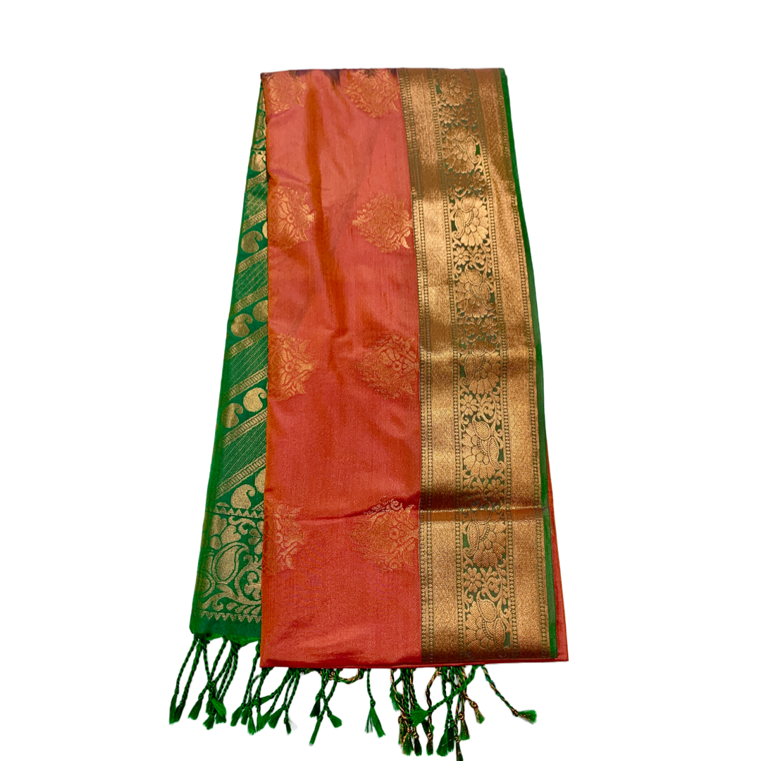 Soft Vegan Silk Saree Brownish Orange Colour