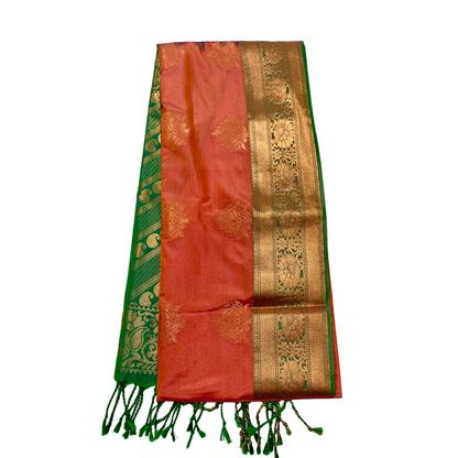 Soft Vegan Silk Saree Brownish Orange Colour