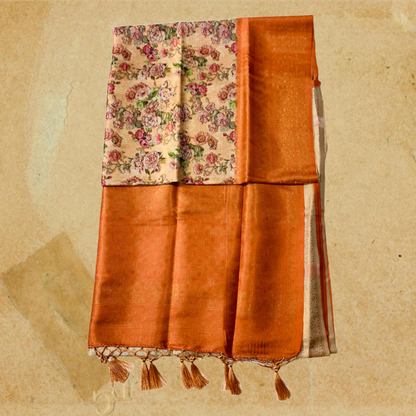 Digital Silk Saree Orange Colour