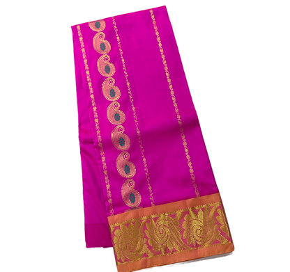 Pink shade Semi Silk Kids Pattu Pavadai with contrast border for age 5 to 10