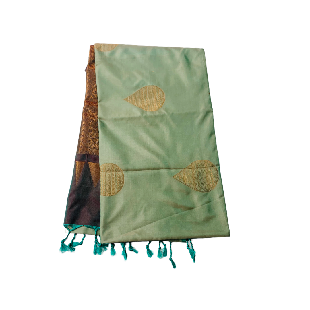 Soft Vegan Silk Saree Pista Green Colour with Border less