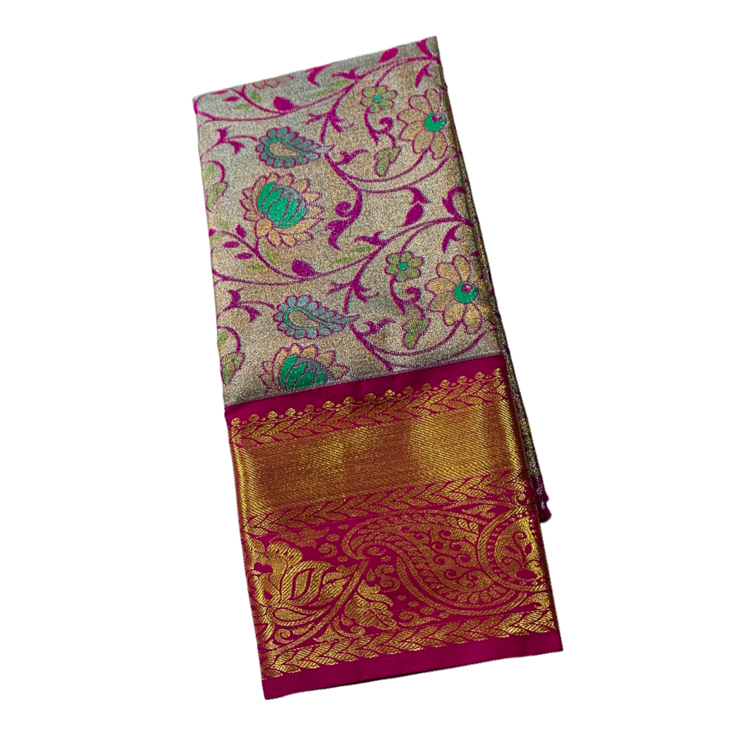 Sliver Pink shade Pure Kanchipuram Kids Pattu Pavadai with Self border for age 2 to 5