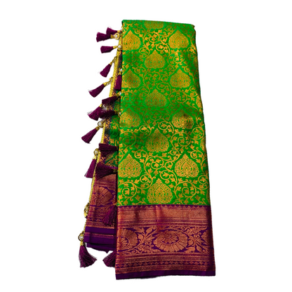 Vegan Silk Saree Apple Green shade with Purple Border with Unstitched blouse in Aari work