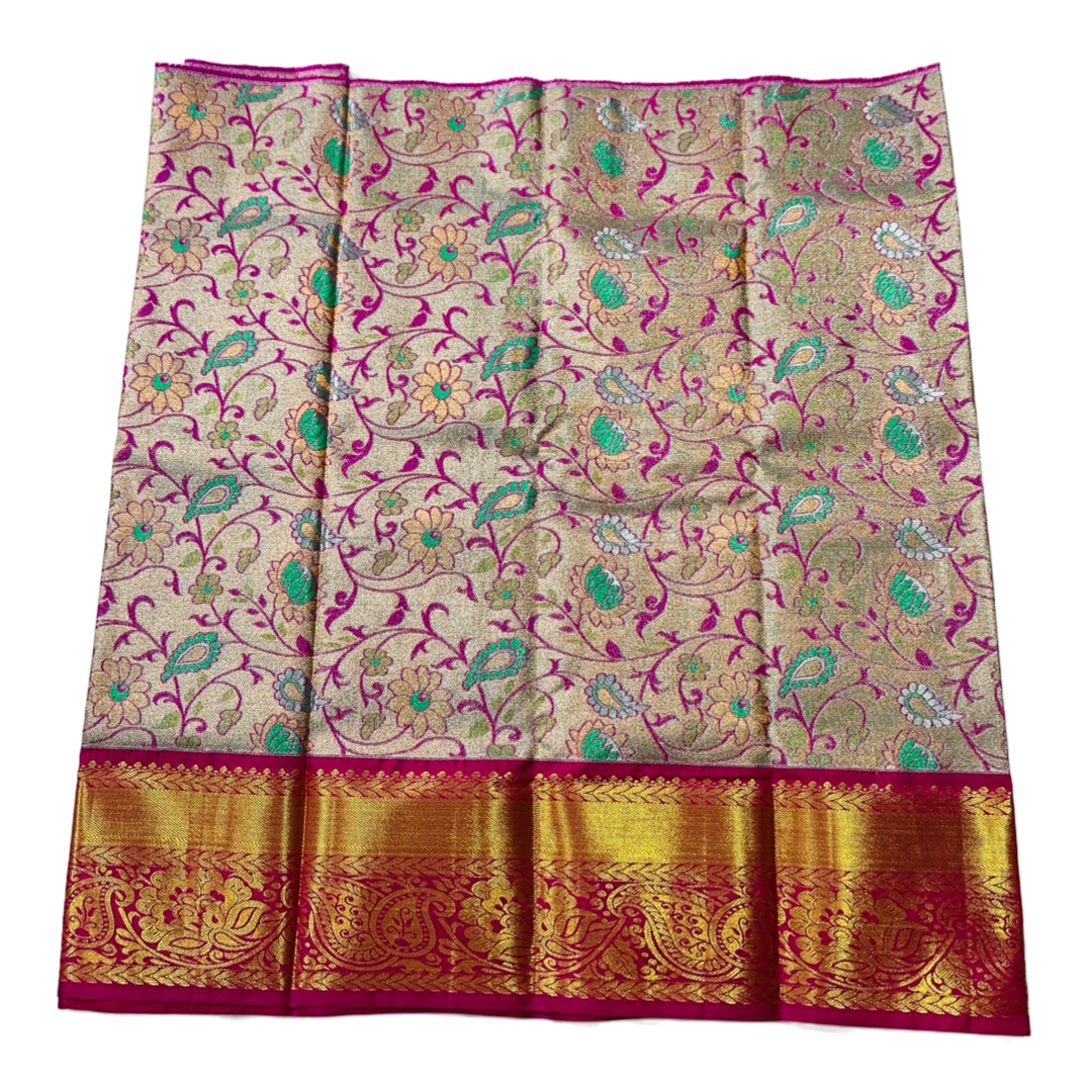 Sliver Pink shade Pure Kanchipuram Kids Pattu Pavadai with Self border for age 2 to 5