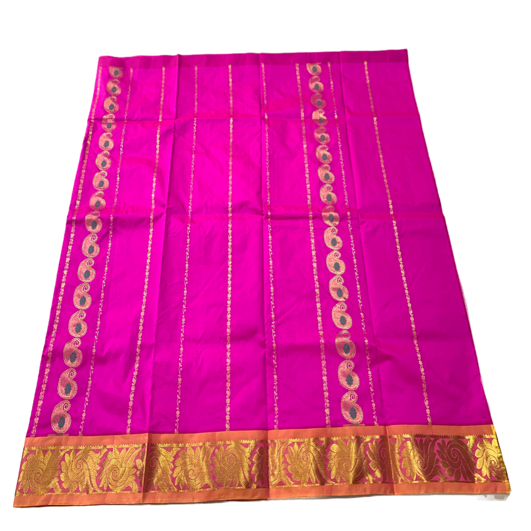 Pink shade Semi Silk Kids Pattu Pavadai with contrast border for age 5 to 10