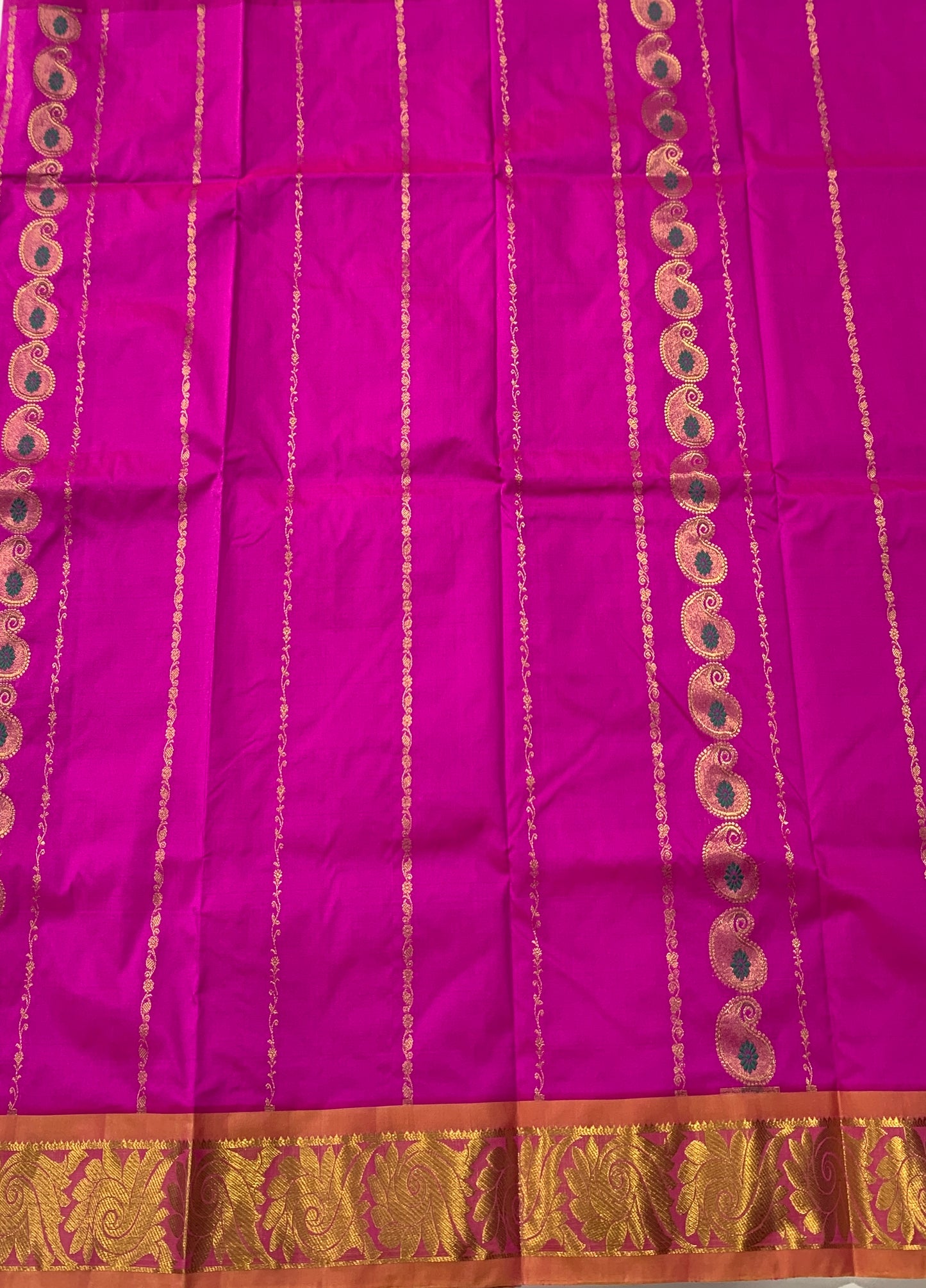 Pink shade Semi Silk Kids Pattu Pavadai with contrast border for age 5 to 10