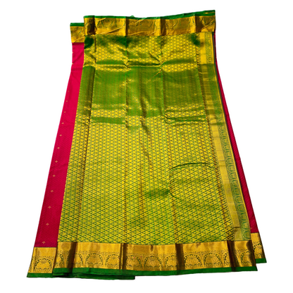 Dark Pink Semi Silk Saree with Green Border.