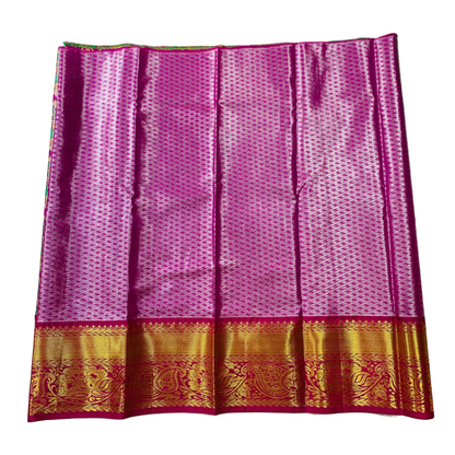 Sliver Pink shade Pure Kanchipuram Kids Pattu Pavadai with Self border for age 2 to 5