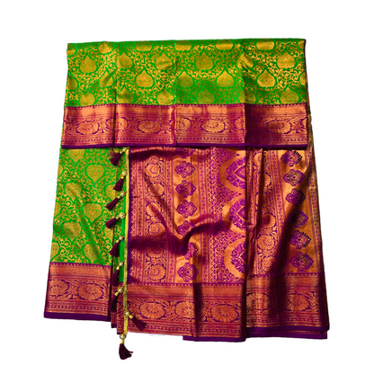 Vegan Silk Saree Apple Green shade with Purple Border with Unstitched blouse in Aari work