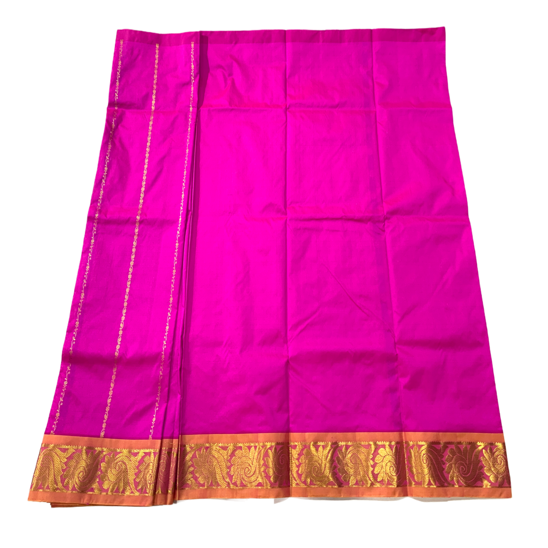 Pink shade Semi Silk Kids Pattu Pavadai with contrast border for age 5 to 10