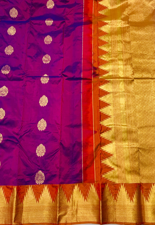 Pure Kachipuram Silk Saree Purple Colour