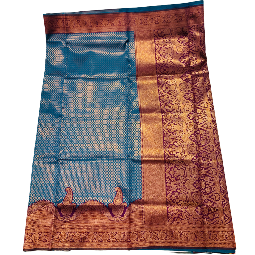 Pepsi Blue shade saree with Purple Border