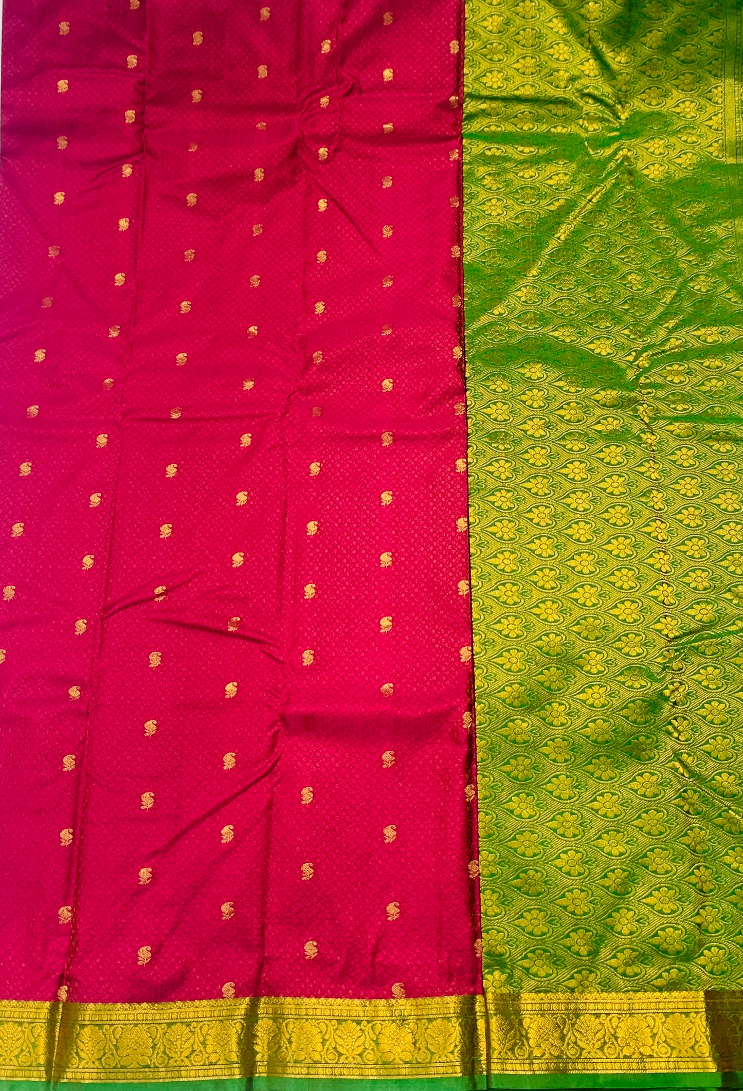 Pink shade Semi Silk Saree with Green Border with Flower Design