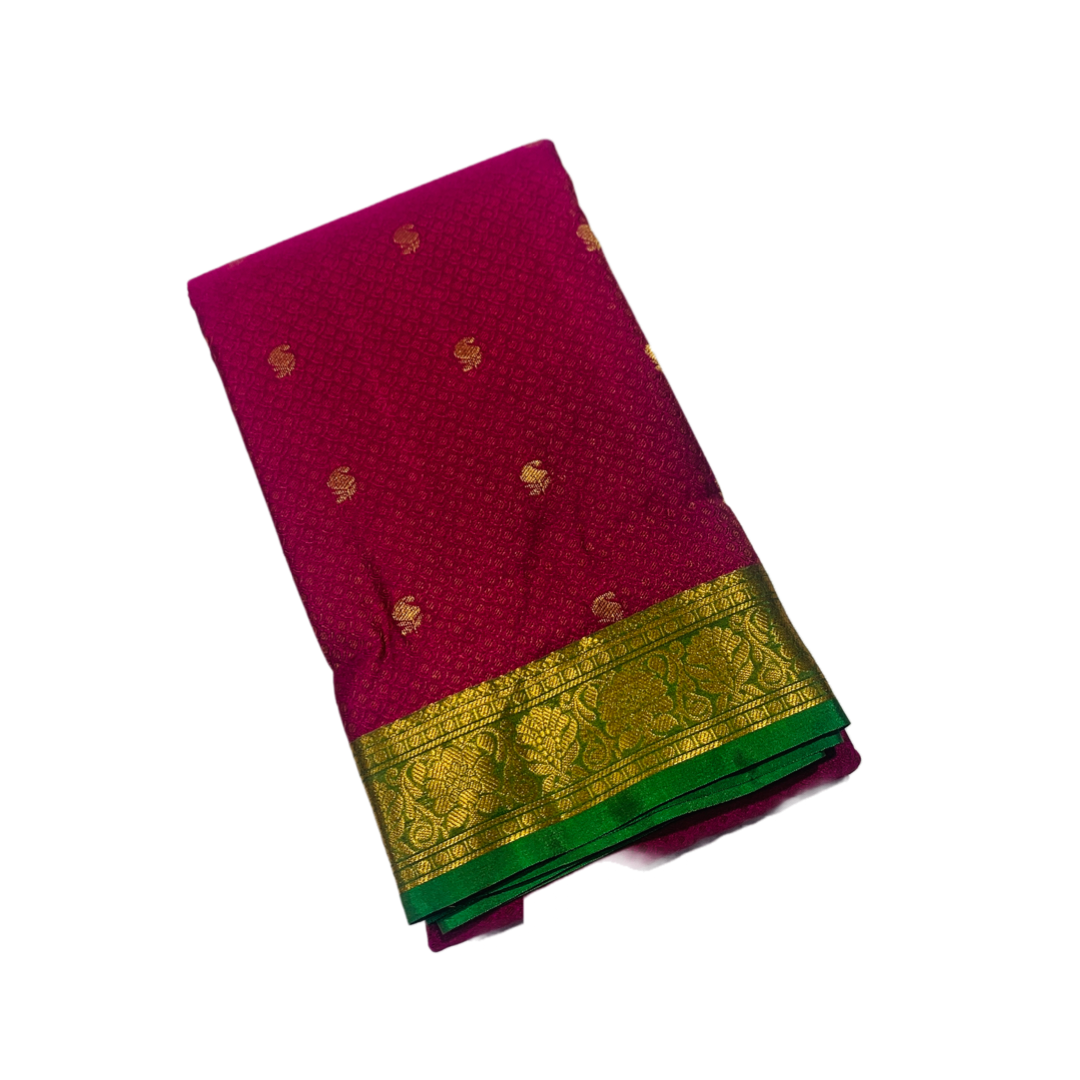 Pink shade Semi Silk Saree with Green Border with Flower Design