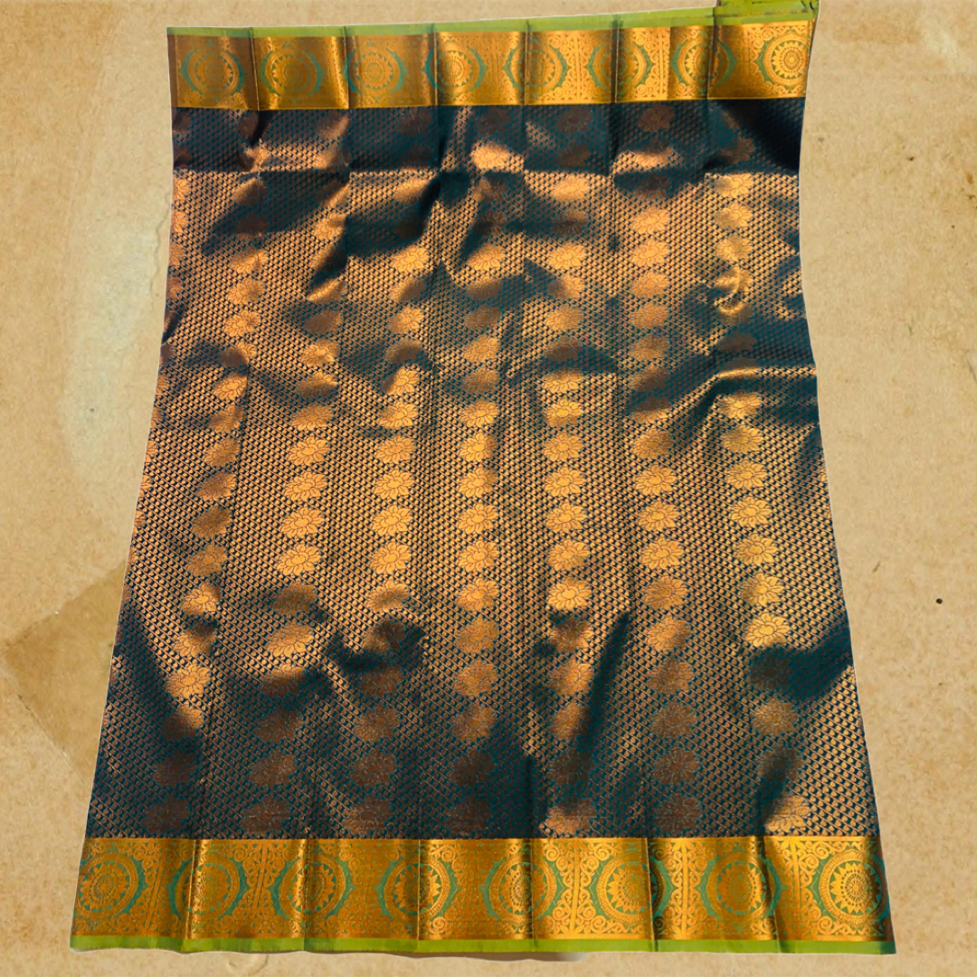 Peacock Green shade saree with Copper Border