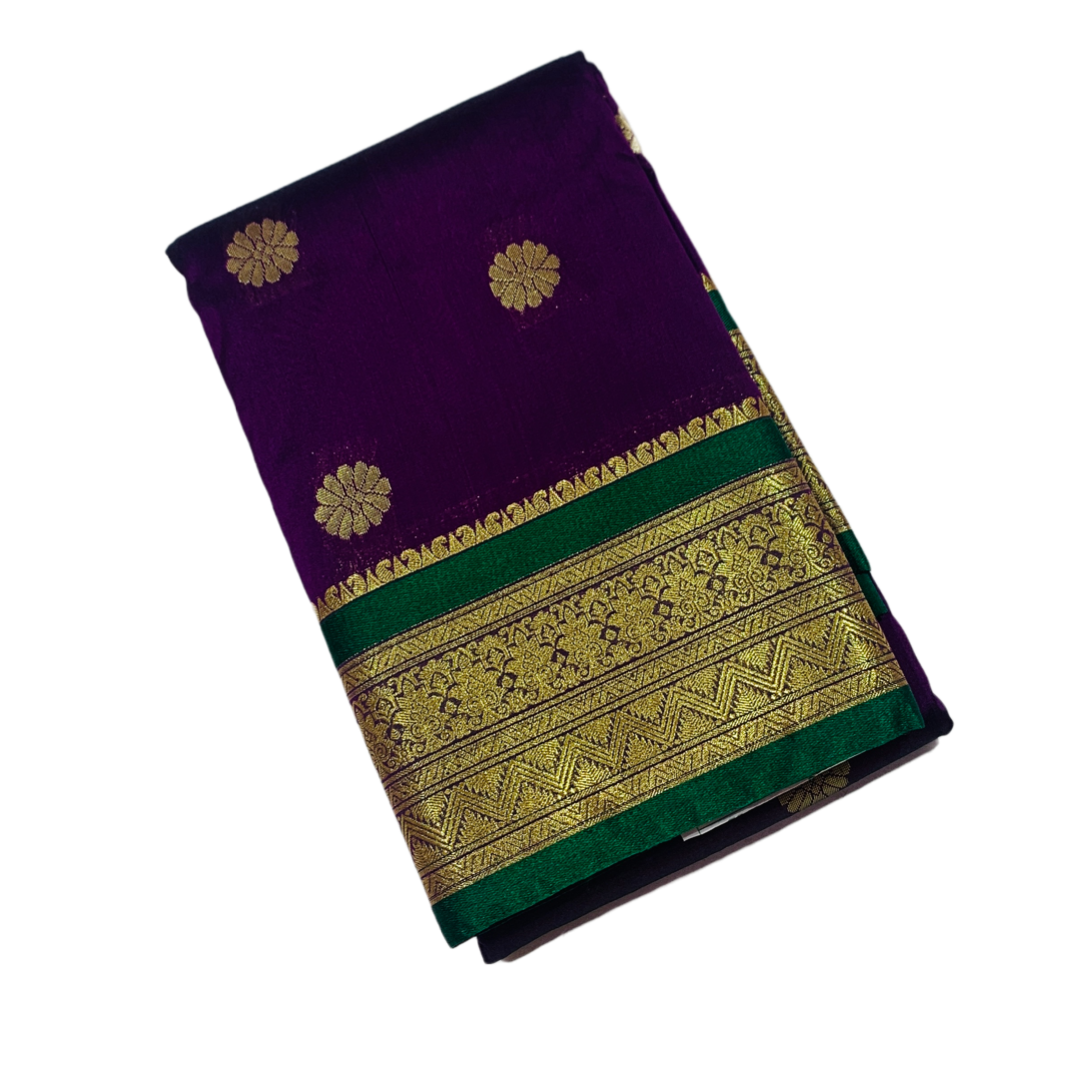 Purple shade saree with Sliver and Green Border