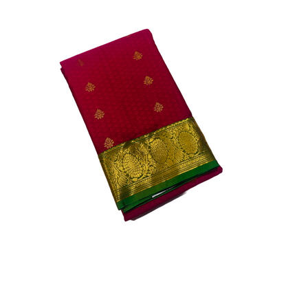 Pink shade Semi Silk Saree with Green Border with Floral Design