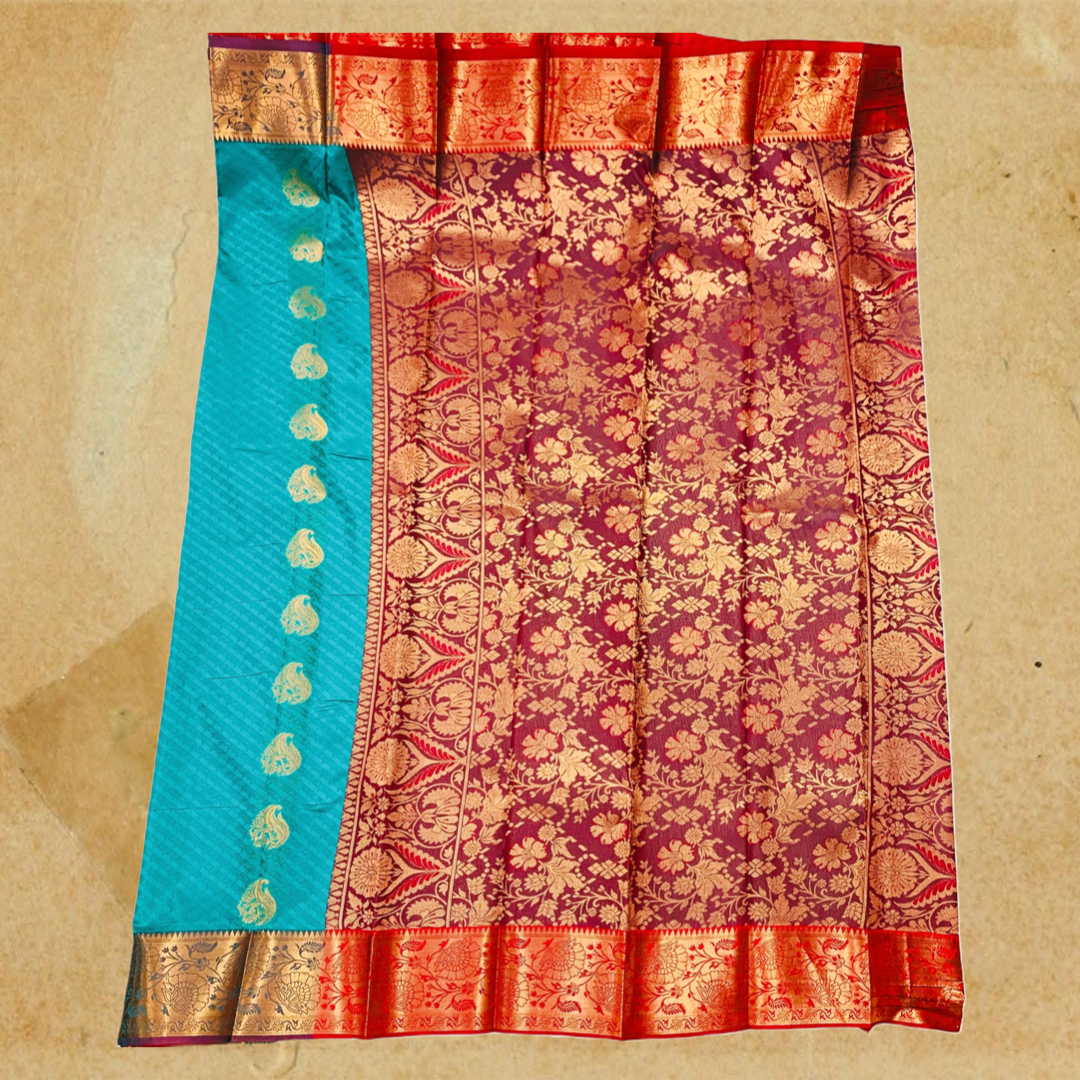 Art Silk Saree Peacock Green Colour