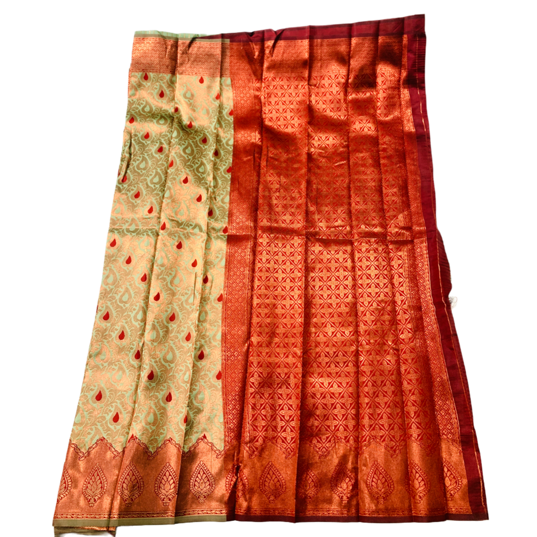 Pista Green shade saree with Leaf Design