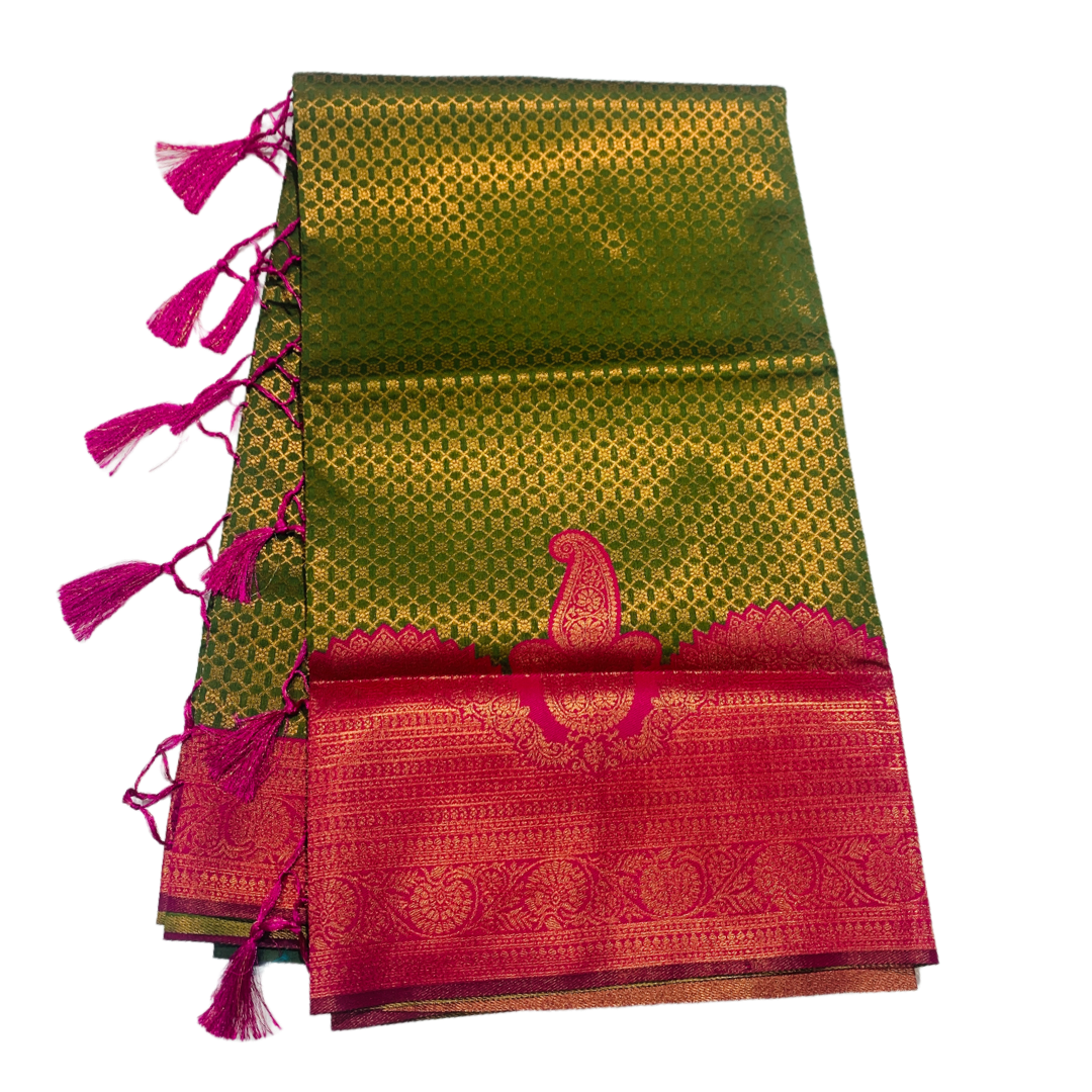 Green shade saree with Pink Border