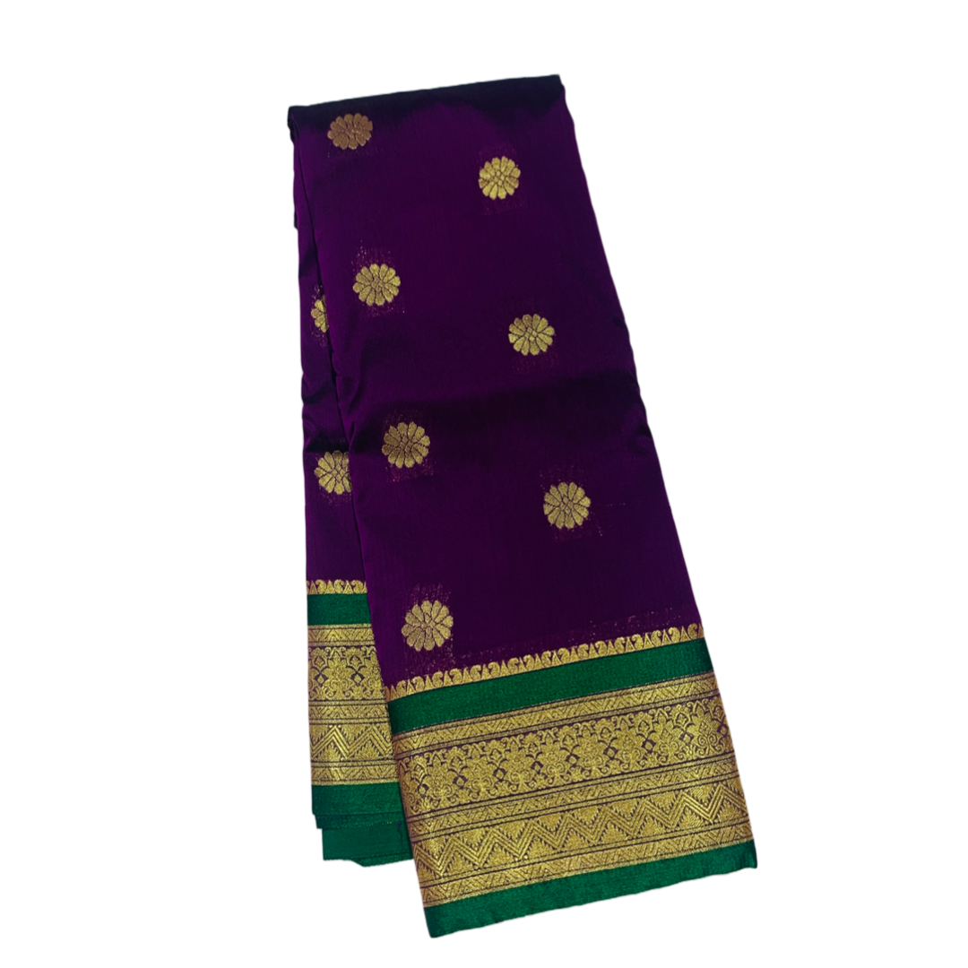 Purple shade saree with Sliver and Green Border