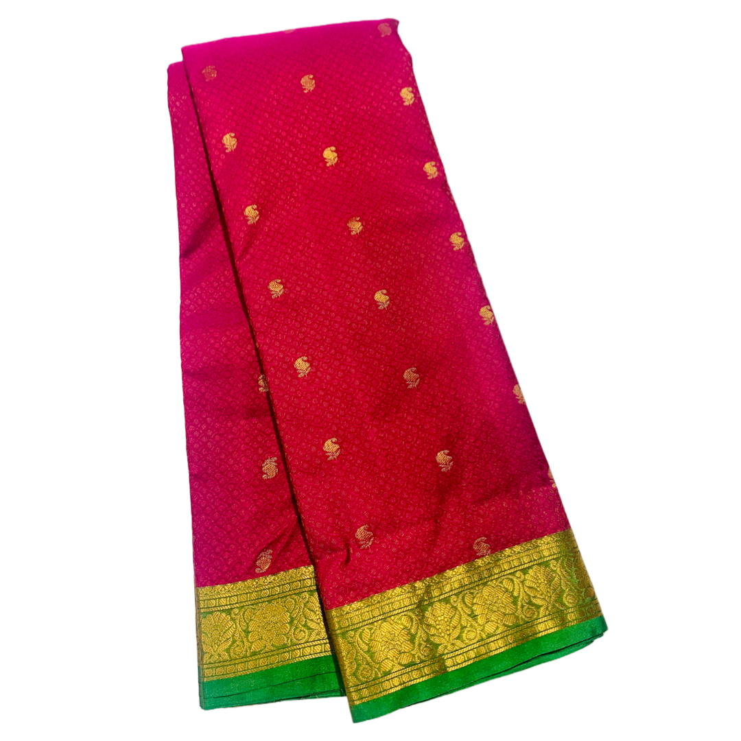 Pink shade Semi Silk Saree with Green Border with Flower Design