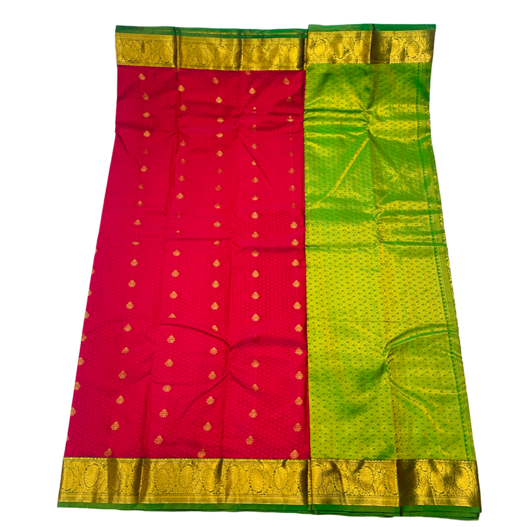 Pink shade Semi Silk Saree with Green Border with Floral Design