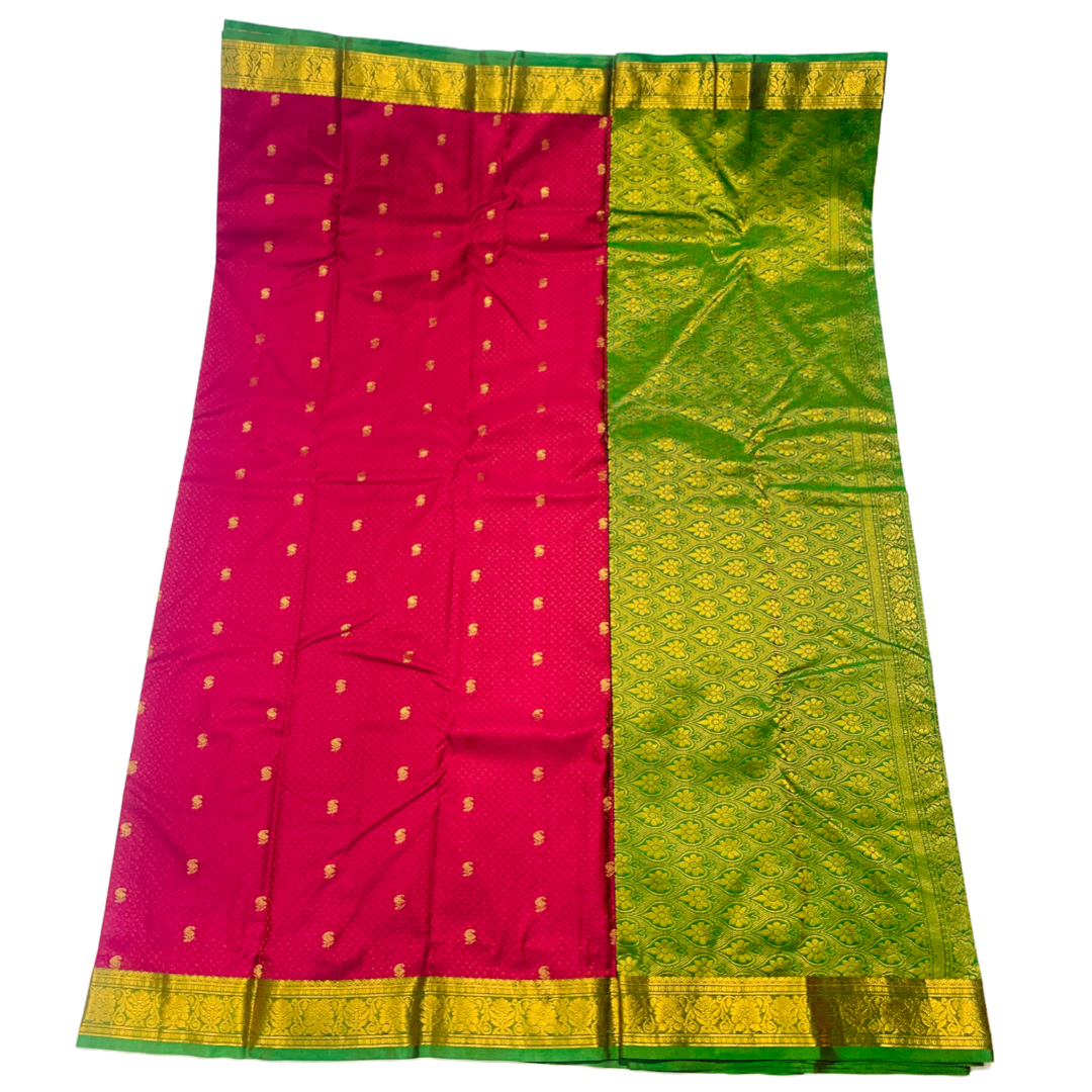 Pink shade Semi Silk Saree with Green Border with Flower Design