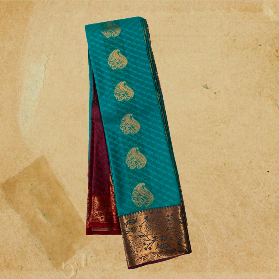 Art Silk Saree Peacock Green Colour