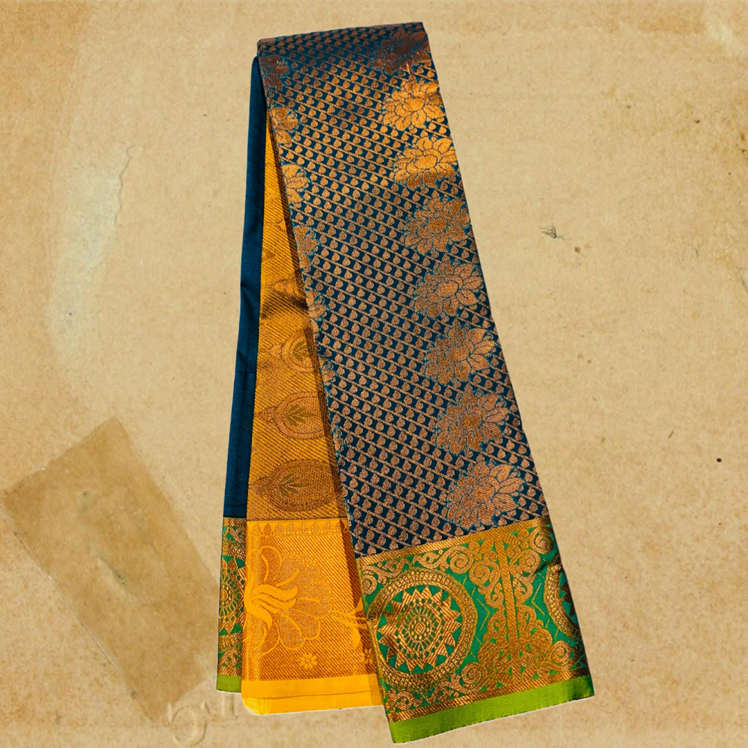 Peacock Green shade saree with Copper Border