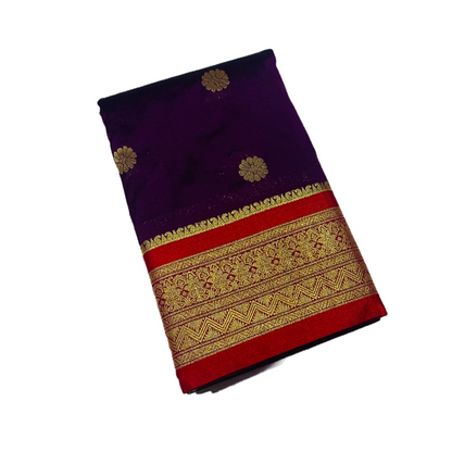 Purple shade saree with Sliver and Red Border