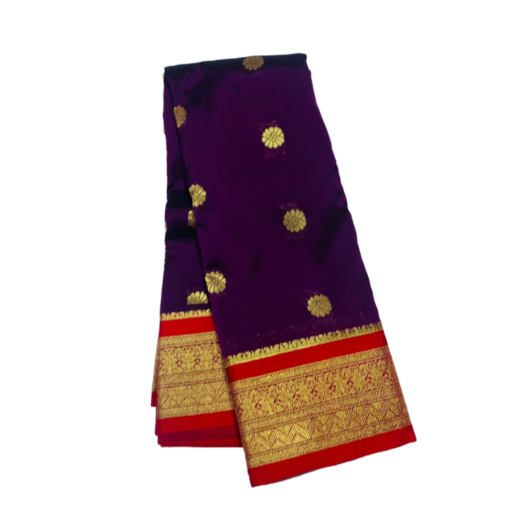 Purple shade saree with Sliver and Red Border