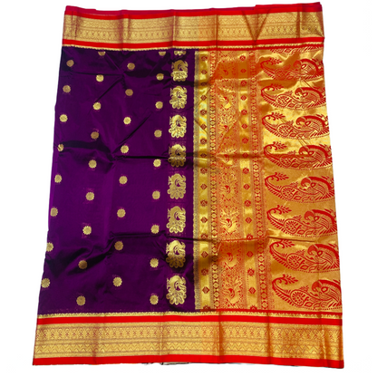 Purple shade saree with Sliver and Red Border