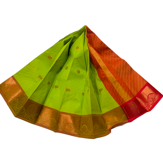 Parrot Green  shade Soft kanchi pattu with Copper zari